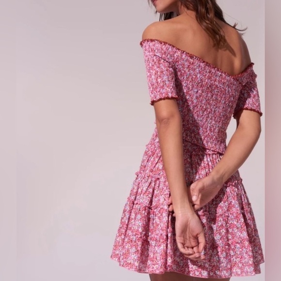 Poupette St Barth Soledad Floral Smocked Asymmetrical Mini Ruffle Dress Sz Small - Picture 2 of 9